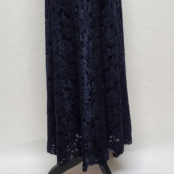 VINTAGE Eliza J Navy Blue Lace A-line Spaghetti Strap Padded Bustier Midi Dress - Picture 10 of 16